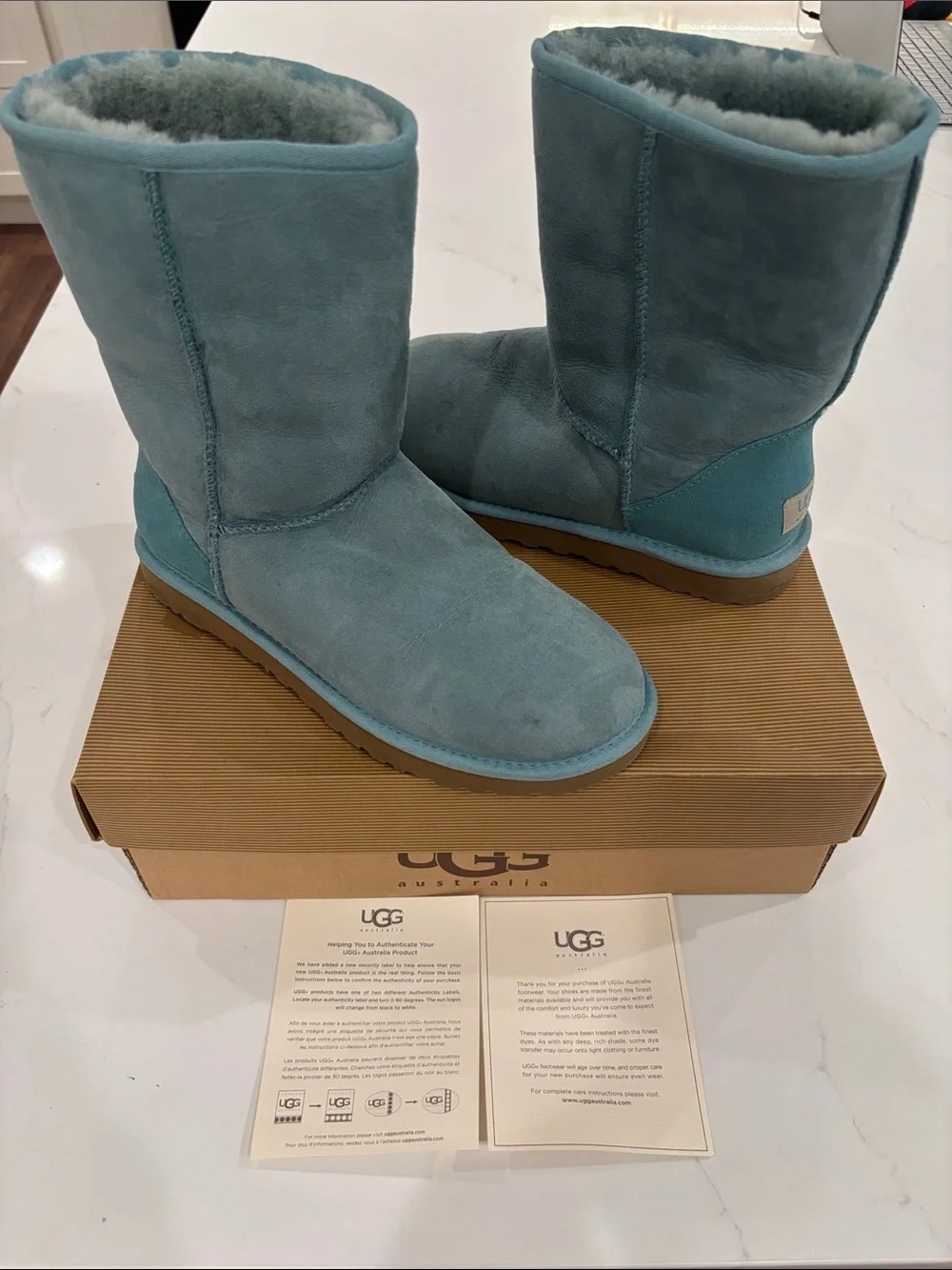 UGG Classic Short Boots in Sky Blue Suede